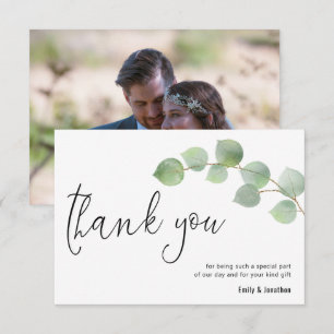 Minimalistisch Eucalyptus Blad Script Foto Bruilof Bedankkaart