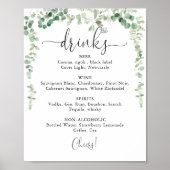 Minimalistisch Eucalyptus Bruiloft Dranken Menu Bo Poster (Voorkant)