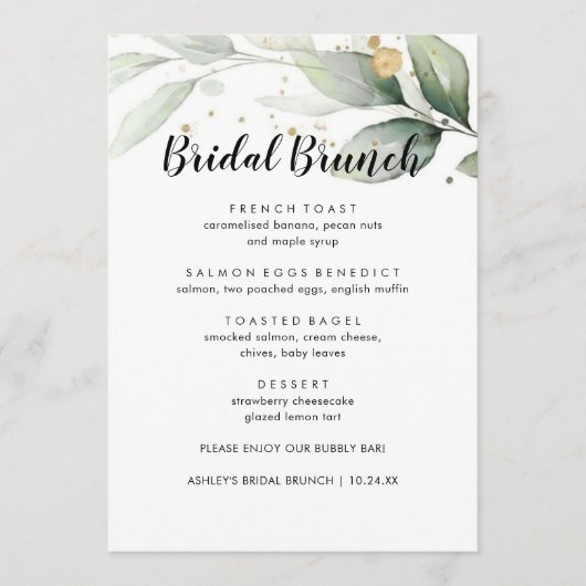 Minimalistisch Eucalyptus Floral Bridal Menu (Voorkant)