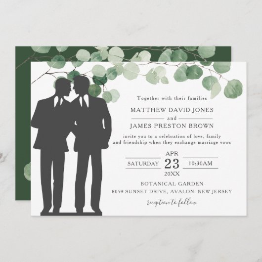 Minimalistisch Eucalyptus Greenery Gay Wedding Mr  Kaart (Voorkant / Achterkant)