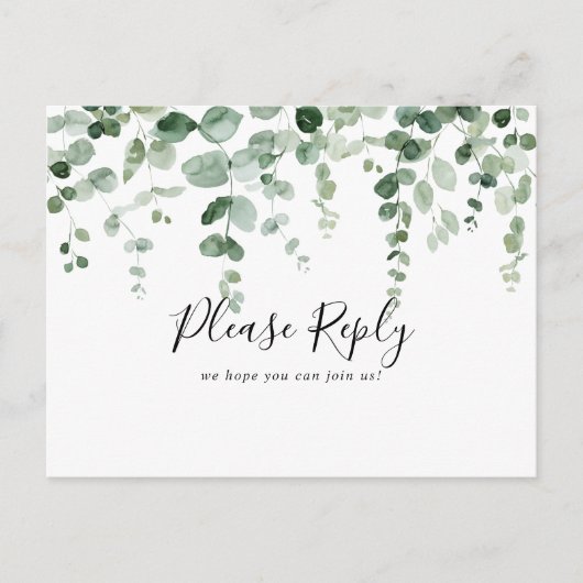 Minimalistisch Eucalyptus Menu Keuze RSVP Briefkaa (Voorkant)