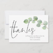 Minimalistisch eucalyptus script foto bruiloft bedankkaart (Voorkant)