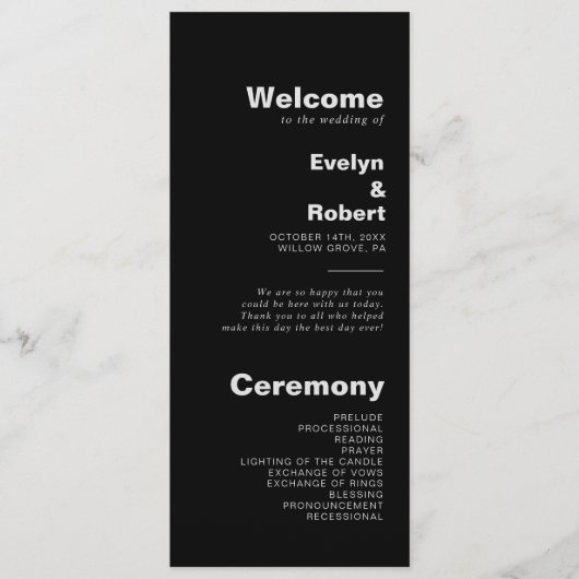 Minimalistisch eulegant formeel Black Wedding Prog Programma (Voorkant)
