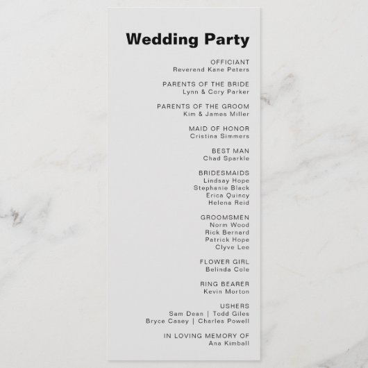 Minimalistisch eulegant formeel Black Wedding Prog Programma (Achterkant)