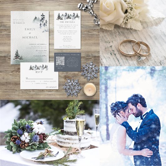 Minimalistisch Evergreen Mountain Green Slate Blue RSVP Kaartje