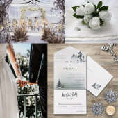 Minimalistisch Evergreen Mountain Green Slate Blue RSVP Kaartje