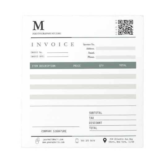 Minimalistisch factuurontvangstbewijs voor kleine notitieblok (Voorkant)