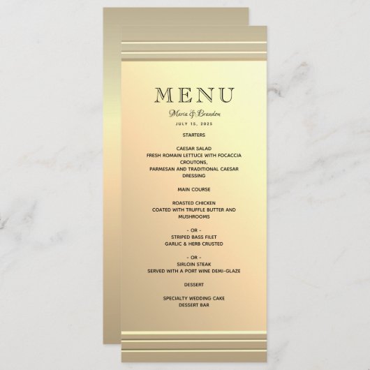 Minimalistisch Faux Gold Wedding Menu (Voorkant / Achterkant)