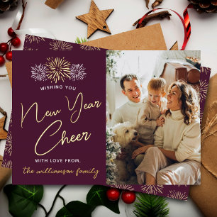 Minimalistisch Fireworks New Year Cheer Photo Real Folie Feestdagenkaart