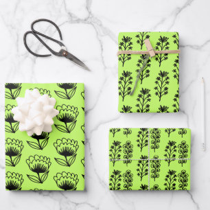 Minimalistisch floraal grillig vet neon groen Scha Inpakpapier Vel