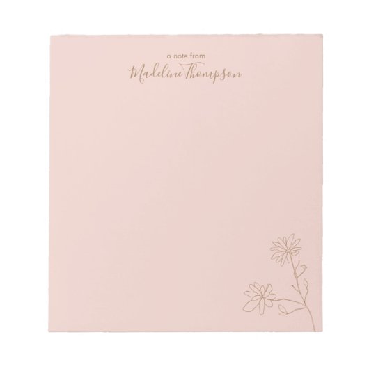 Minimalistisch 'Floral Blush Pink Gold Script' Notitieblok (Voorkant)