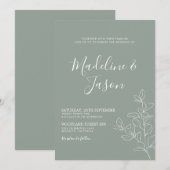Minimalistisch Floral Botanical Sage Green Wedding Kaart (Voorkant / Achterkant)