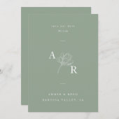 Minimalistisch Floral Monogram Elegant Sage Green Save The Date (Voorkant / Achterkant)