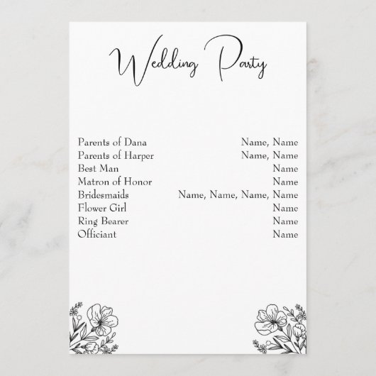 Minimalistisch Floral Wedding Programma (Achterkant)