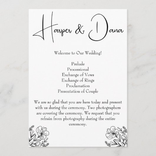 Minimalistisch Floral Wedding Programma (Voorkant)