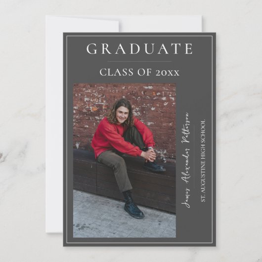 Minimalistisch foto Afstuderen | Grijs Aankondiging (Voorkant)