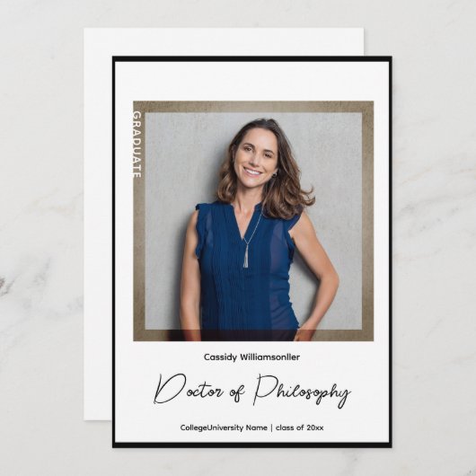 Minimalistisch foto PhD-Afstuderen Aankondiging (Voorkant / Achterkant)