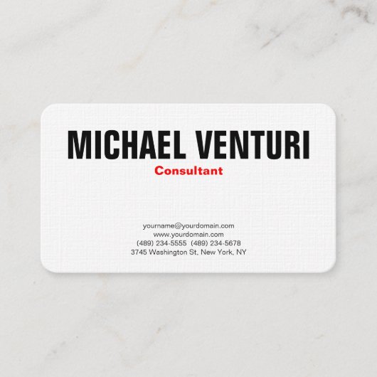 Minimalistisch gebold, eenvoudig wit visitekaartje (Voorkant)