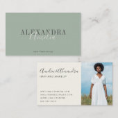 Minimalistisch gebold script Boho Sage Green Foto Visitekaartje (Voorkant / Achterkant)