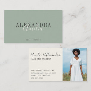 Minimalistisch gebold script Boho Sage Green Foto Visitekaartje