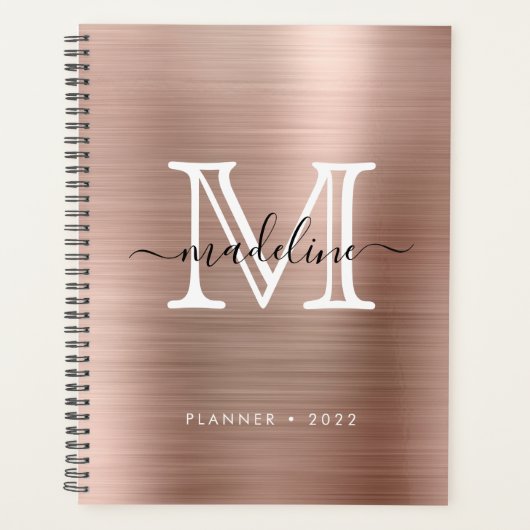 Minimalistisch geborsteld metaal Roos Gold Modern Planner (Voorkant)