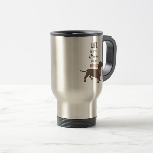 Minimalistisch gebruik van Dachshund Silhouette Reisbeker (Voorkant rechts)