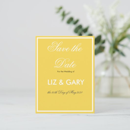 Minimalistisch geel - Save the Date Briefkaart (Staand voorkant)