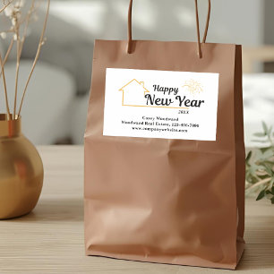 Minimalistisch gelukkig nieuwjaar   branding van o rechthoekige sticker