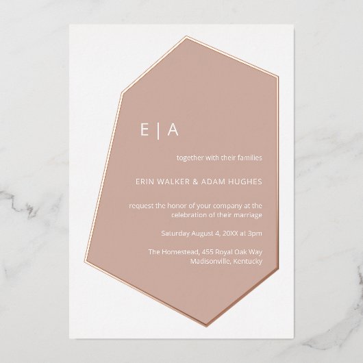 Minimalistisch Geo Gem Dusty Pink Weddenschap Roos Folie Uitnodiging (Voorkant)