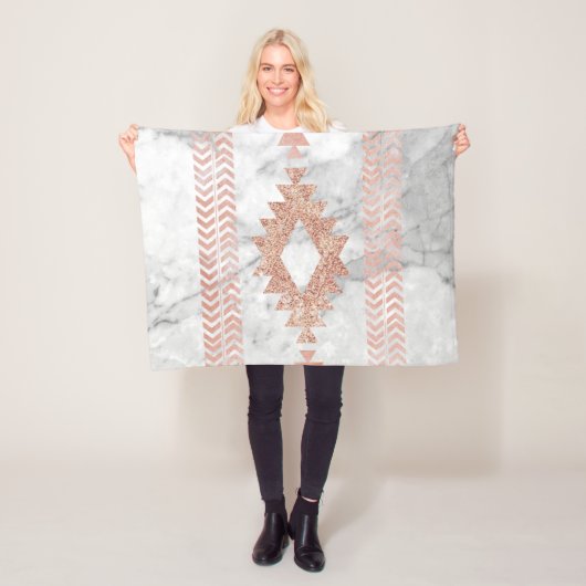 minimalistisch geometrisch roos goud aztec witte m fleece deken (In situ)