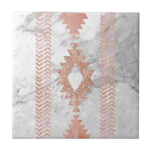 minimalistisch geometrisch roos goud aztec witte m tegeltje (Voorkant)