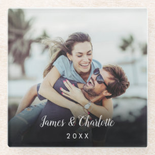 Minimalistisch gepersonaliseerd fotoscript Naam Da Glazen Onderzetter