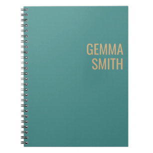 minimalistisch gepersonaliseerd goud en blauwgroen notitieboek