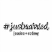 Minimalistisch gepersonaliseerde Just Married-hash Sticker (Voorkant)