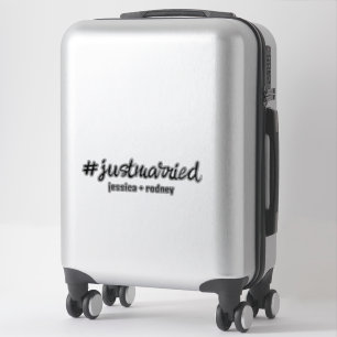 Minimalistisch gepersonaliseerde Just Married-hash Sticker