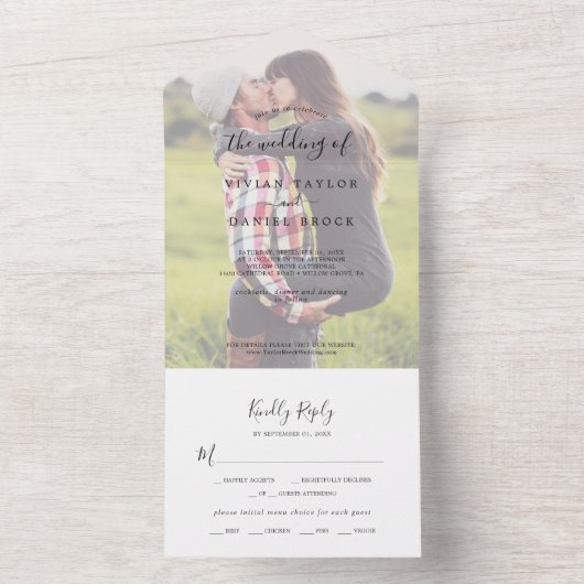 Minimalistisch getande fotoweddenschap all in one uitnodiging (Binnen)