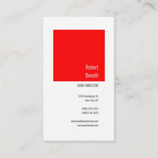 Minimalistisch gewoon modern linen rood wit visitekaartje (Voorkant)