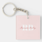 Minimalistisch Girly Roze Wit Monogram Sleutelhanger (Voorkant)