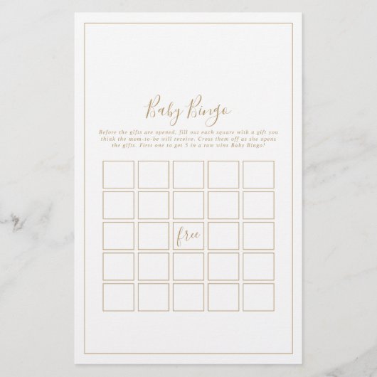 Minimalistisch Gold Baby Bingo Game Flyer (Voorkant)