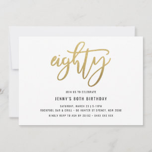 Minimalistisch Gold Foil 80th Birthday Invitation Kaart