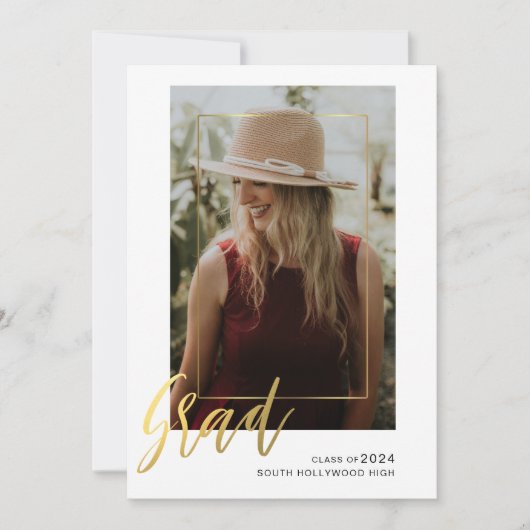 Minimalistisch Gold Script 2 Photo-Afstuderen Kaart (Voorkant)