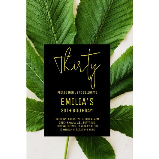 Minimalistisch Gold Script | Dertigste verjaardag Folie Uitnodiging