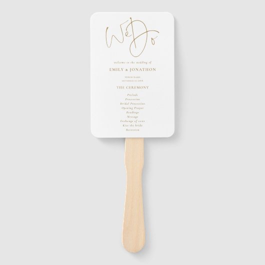 Minimalistisch Gold Script We doen huwelijksprogra Handwaaier (Voorkant)
