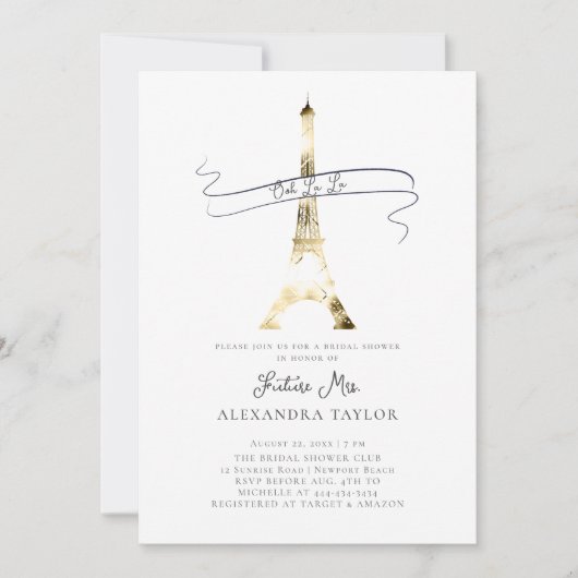 Minimalistisch goud Eiffel Paris Modern Vrijgezell Kaart (Voorkant)