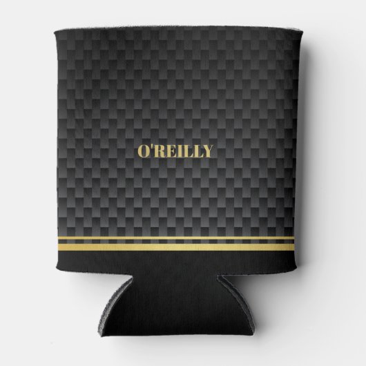 Minimalistisch goud en zwart koolstofpatroon Monog Blikjeskoeler (Voorkant)