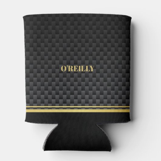 Minimalistisch goud en zwart koolstofpatroon Monog Blikjeskoeler (Achterkant)