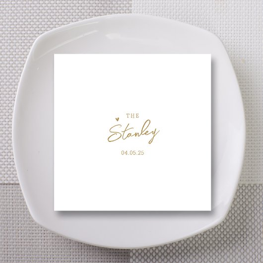 Minimalistisch Goud Hart Script met Namen Bruiloft Servet