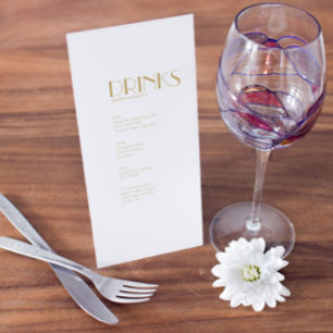 Minimalistisch Goud Modern Art Deco Bruiloft Drink Menu