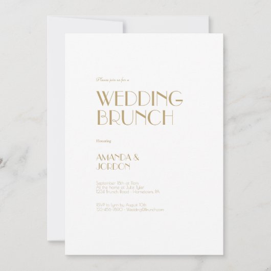 Minimalistisch Goud Moderne Art Deco Bruiloft Brun Kaart (Voorkant)