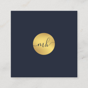 Minimalistisch Goud Monogram Donkerblauw QR Code V Vierkante Visitekaartje